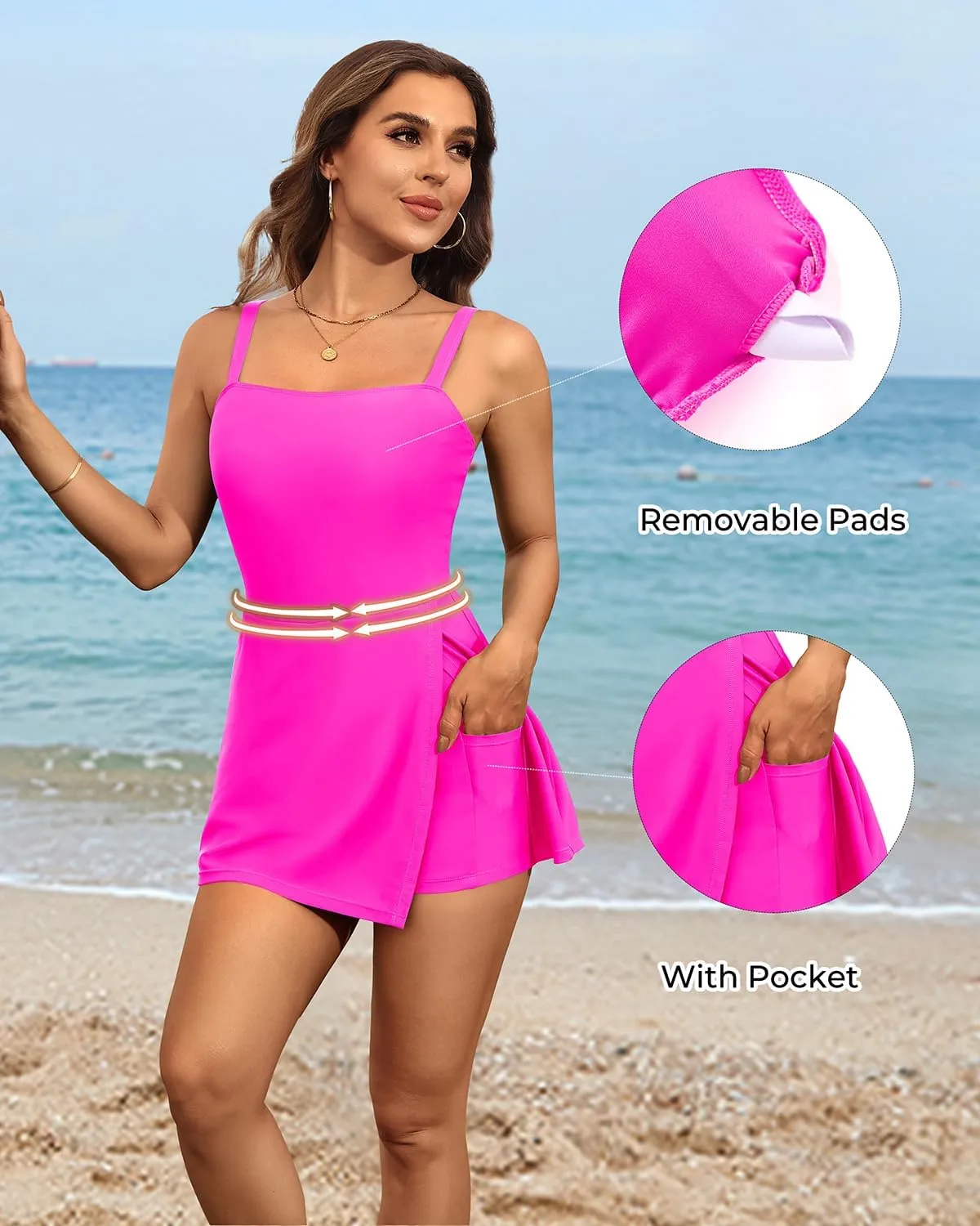 Daci Women's One Piece Swimdress - Tummy Control Swimsuit Full Coverage Modest Skirted Bathing Suit with Pockets 2025