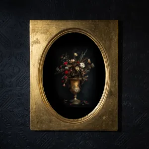 Dark Floral Urn II - Oval Framed Artwork