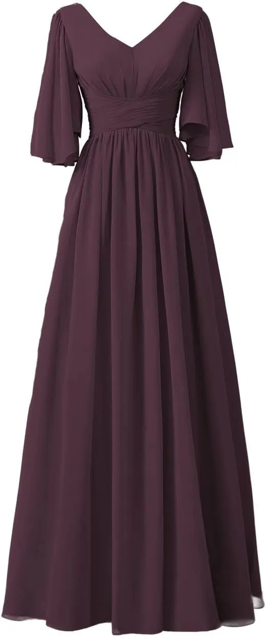 Datangep Chiffon Wedding Bridesmaid Dresses Women's Long Prom Dress A line Formal Evening Dresses