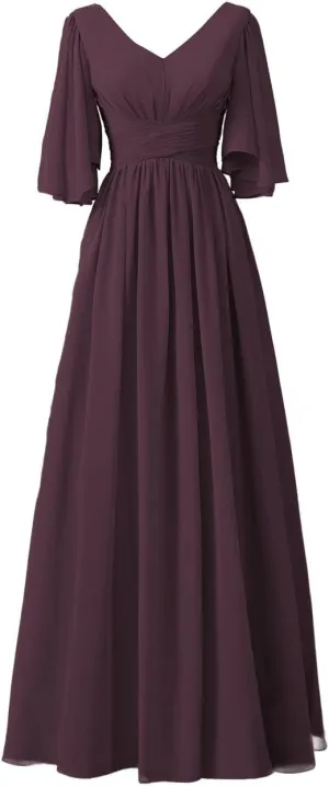 Datangep Chiffon Wedding Bridesmaid Dresses Women's Long Prom Dress A line Formal Evening Dresses