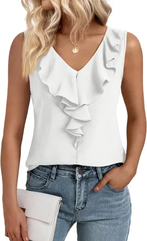 Dealmore Womens Summer Tank Tops 2025 Dressy Casual Blouses V Neck Sleeveless Shirts Work Business Outfits