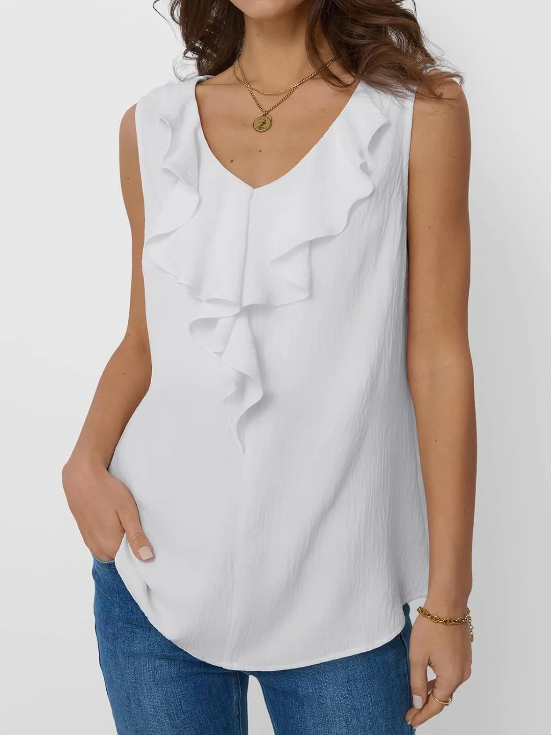 Dealmore Womens Summer Tank Tops 2025 Dressy Casual Blouses V Neck Sleeveless Shirts Work Business Outfits
