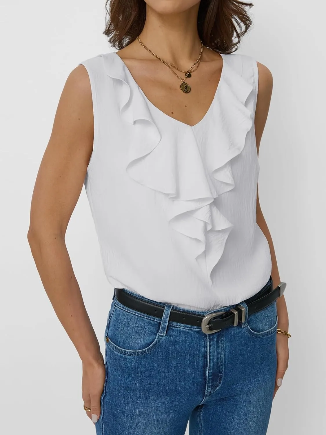 Dealmore Womens Summer Tank Tops 2025 Dressy Casual Blouses V Neck Sleeveless Shirts Work Business Outfits
