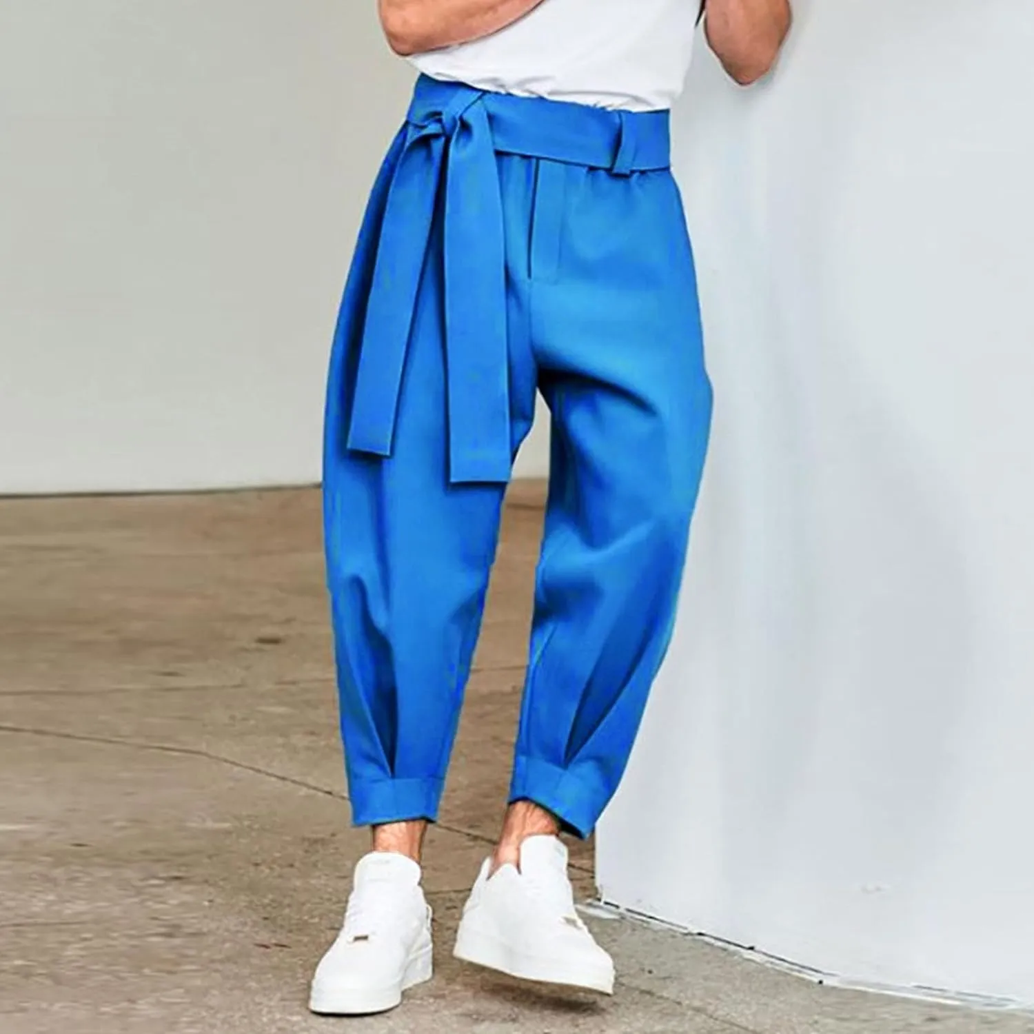 DGHM-JLMY Men's Harem Pants Slim Fit Pleated Front Dress Pants Cropped Lightweight Loose Foot Pant Trousers with Pockets