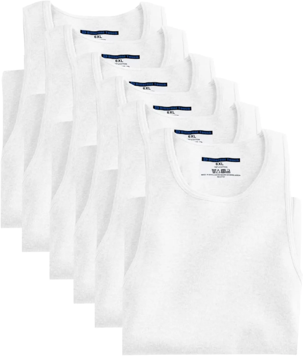 Different Touch 6 Pack Men's Big and Tall Muscle Ribbed Tank Tops A-Shirts Underwear Shirts