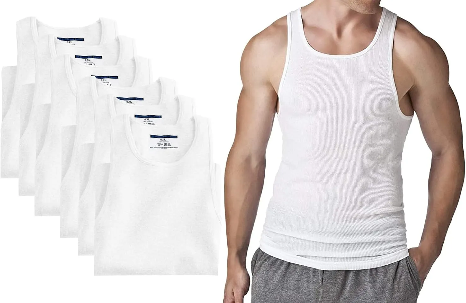 Different Touch 6 Pack Men's Big and Tall Muscle Ribbed Tank Tops A-Shirts Underwear Shirts