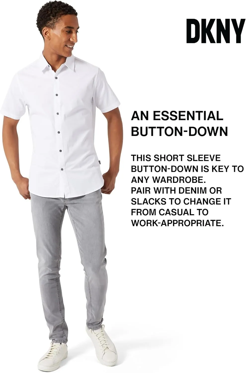 DKNY Mens Short Sleeve Button Down Shirts - Casual Dress Button Up Short Sleeve Shirts for Men | Stretch Cotton