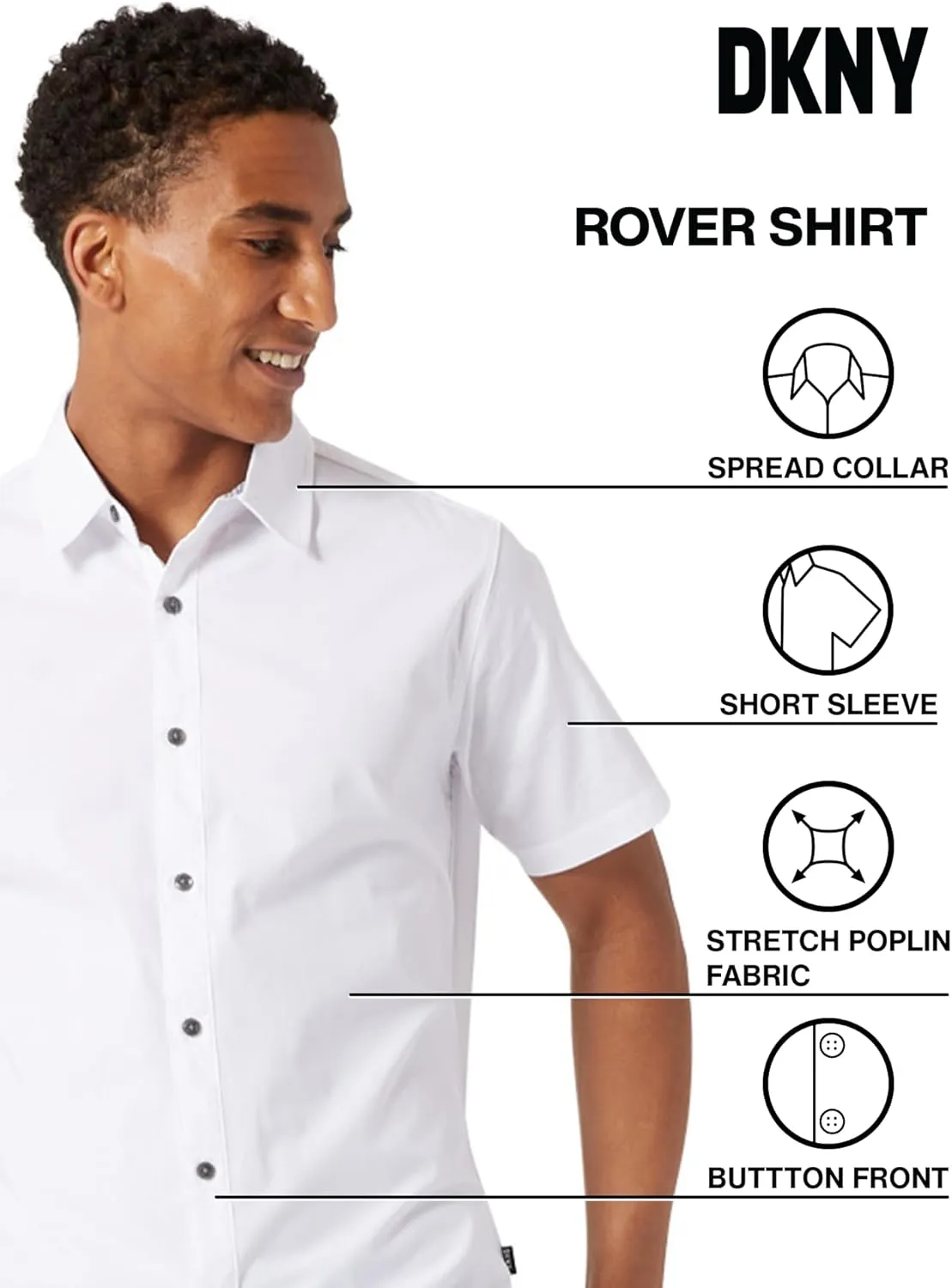 DKNY Mens Short Sleeve Button Down Shirts - Casual Dress Button Up Short Sleeve Shirts for Men | Stretch Cotton
