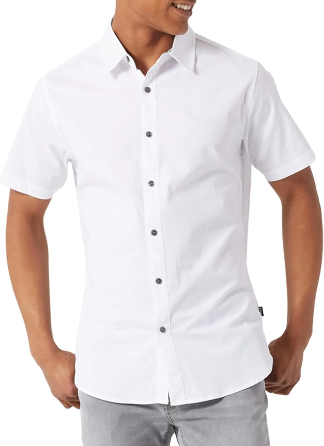 DKNY Mens Short Sleeve Button Down Shirts - Casual Dress Button Up Short Sleeve Shirts for Men | Stretch Cotton