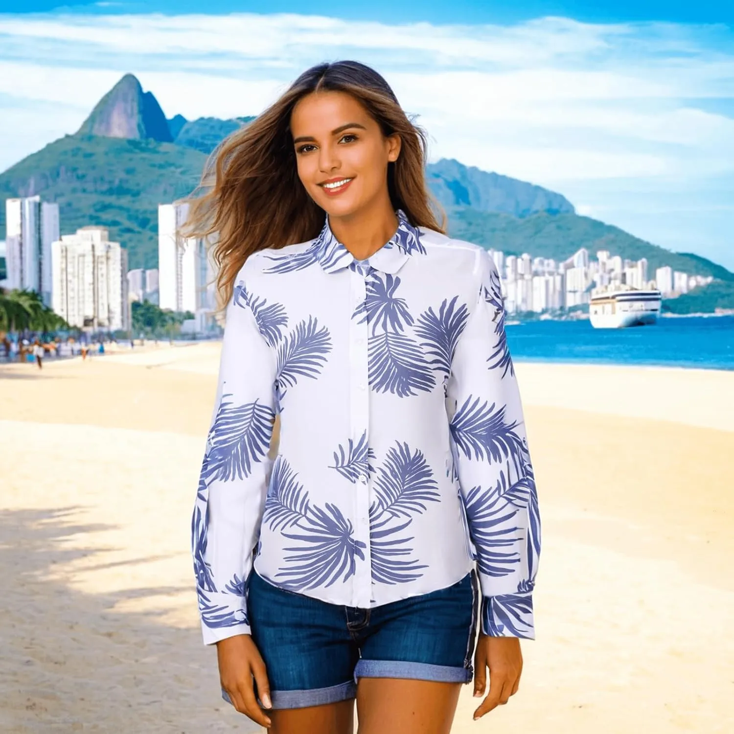 DOKKIA Women's Hawaiian Shirt Blouses Tropical Aloha Casual Floral Work Luau Party Short Sleeve Tops
