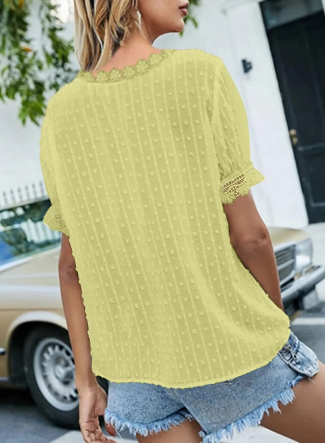 Dokotoo Women's V Neck Lace Crochet Tunic Tops Flowy Casual Blouses Shirts