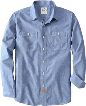 Dubinik Chambray Shirt Men Long Sleeve Cotton Work Shirts with 2 Pockets Casual Button Down