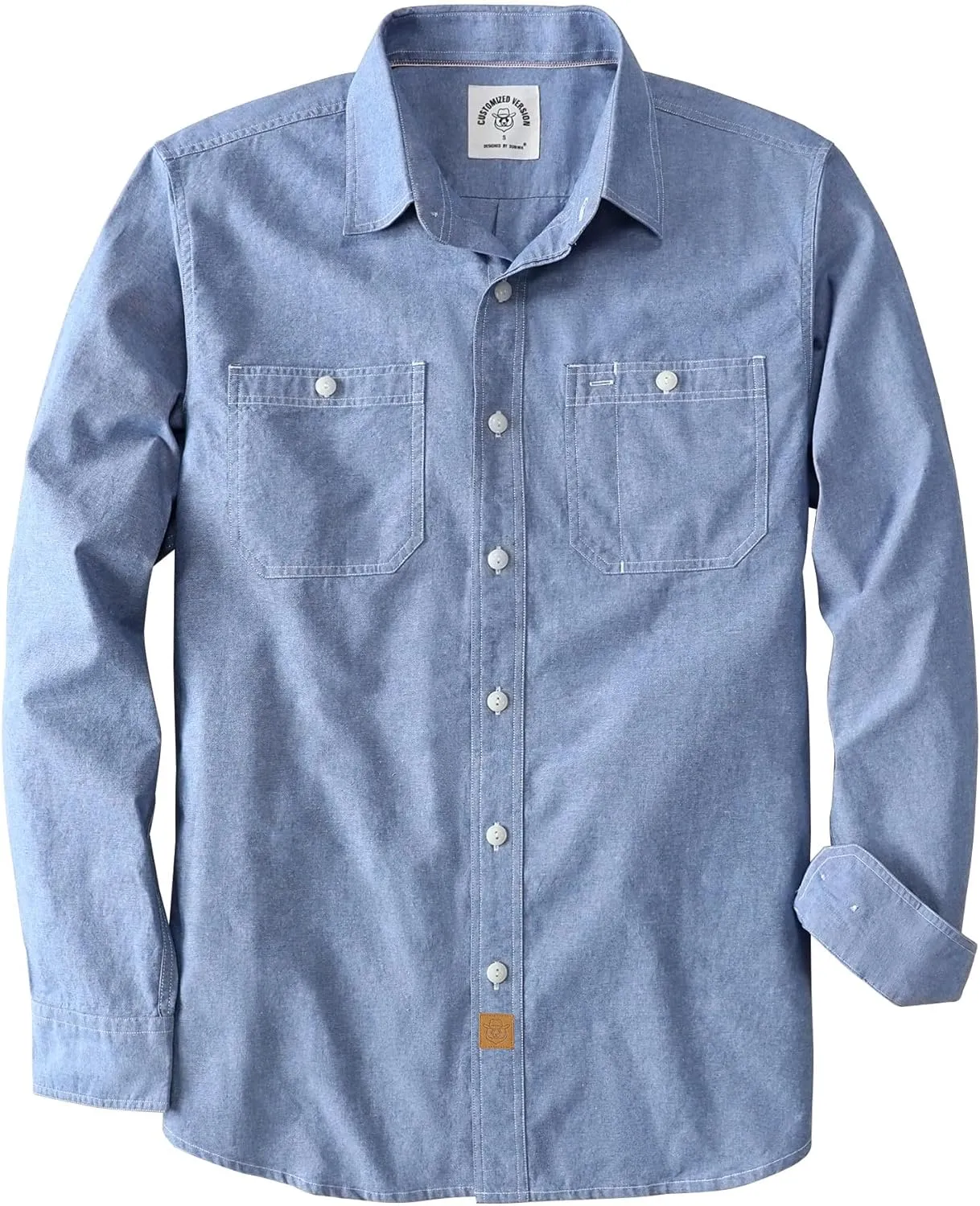 Dubinik Chambray Shirt Men Long Sleeve Cotton Work Shirts with 2 Pockets Casual Button Down