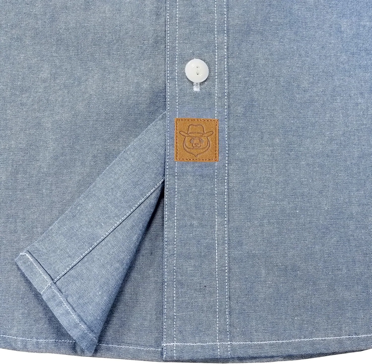 Dubinik Chambray Shirt Men Long Sleeve Cotton Work Shirts with 2 Pockets Casual Button Down
