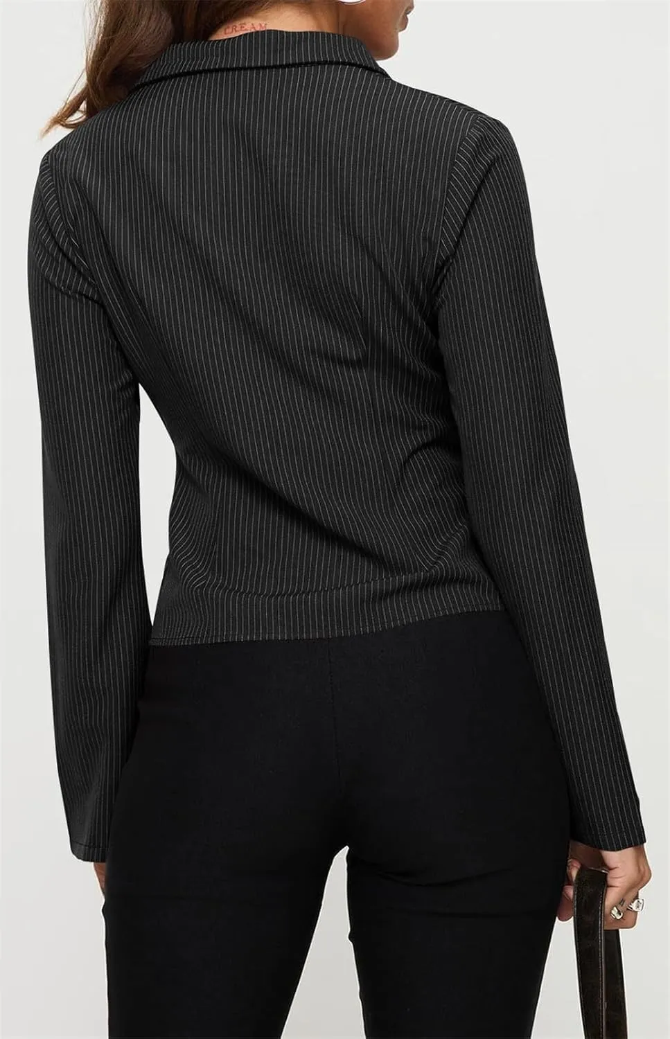 ECHOINE Women Button Down Shirts Long Sleeves Slim Fitted Casual Collared Blouses Work Striped Tops