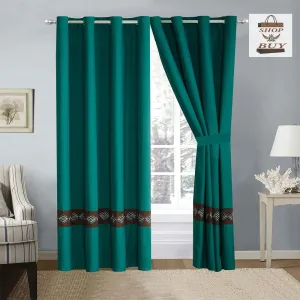 Elegant Embroidered Curtains - Green & Brown