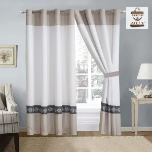 Elegant Embroidered Curtains - White & Skin