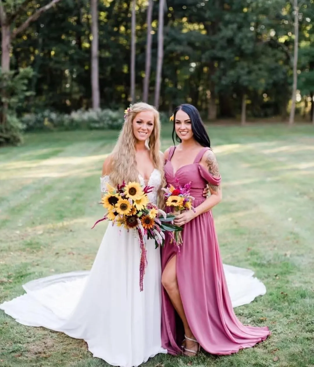 Elegant Women Bridesmaid Dresses 2024 with Slit Cold Shoulder Chiffon Formal Party Dresses with Pockets RO145