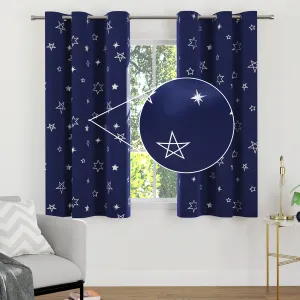 Encasa Homes Room Darkening Blackout Curtains 2 Panels Silver Foil Printed Plain Colours for Kids Bedroom, Living Room with Grommet, 85% Light Blocking, Sound & Heat Reducing, 5 ft -Star Navy