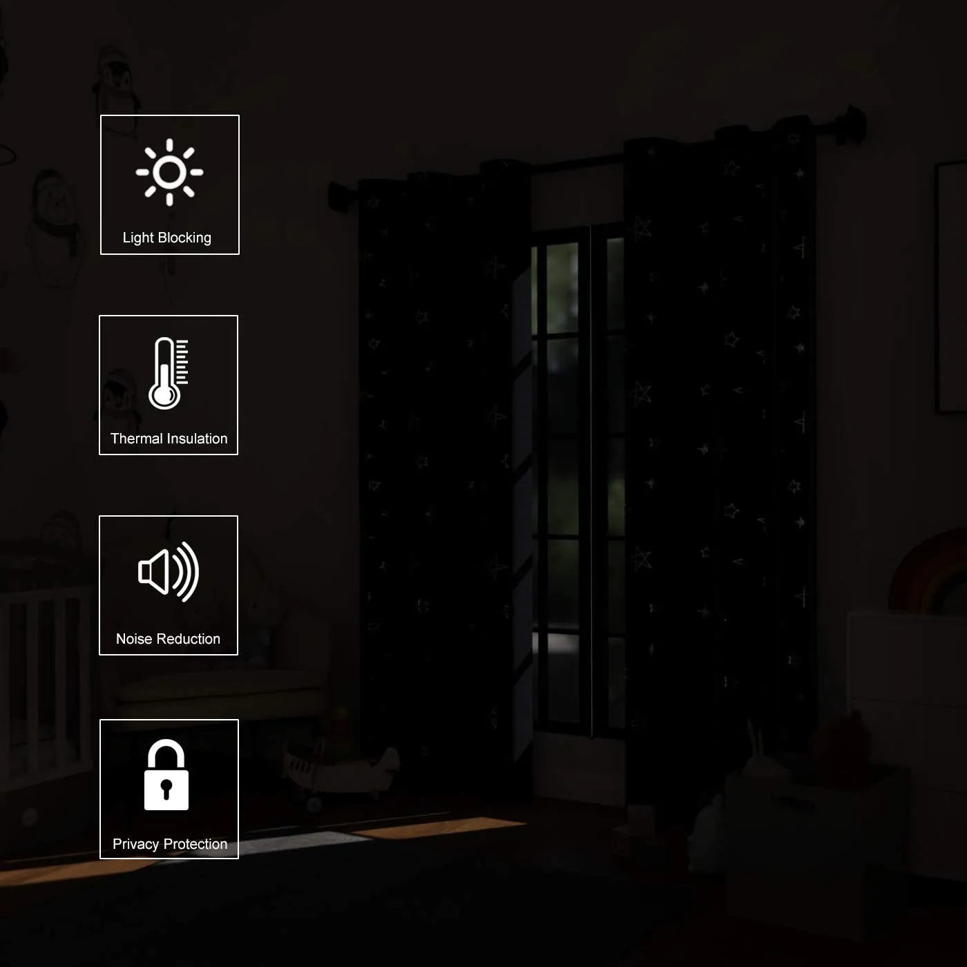 Encasa Homes Room Darkening Blackout Curtains 2 Panels Silver Foil Printed Plain Colours for Kids Bedroom, Living Room with Grommet, 85% Light Blocking, Sound & Heat Reducing, 5 ft -Star Navy