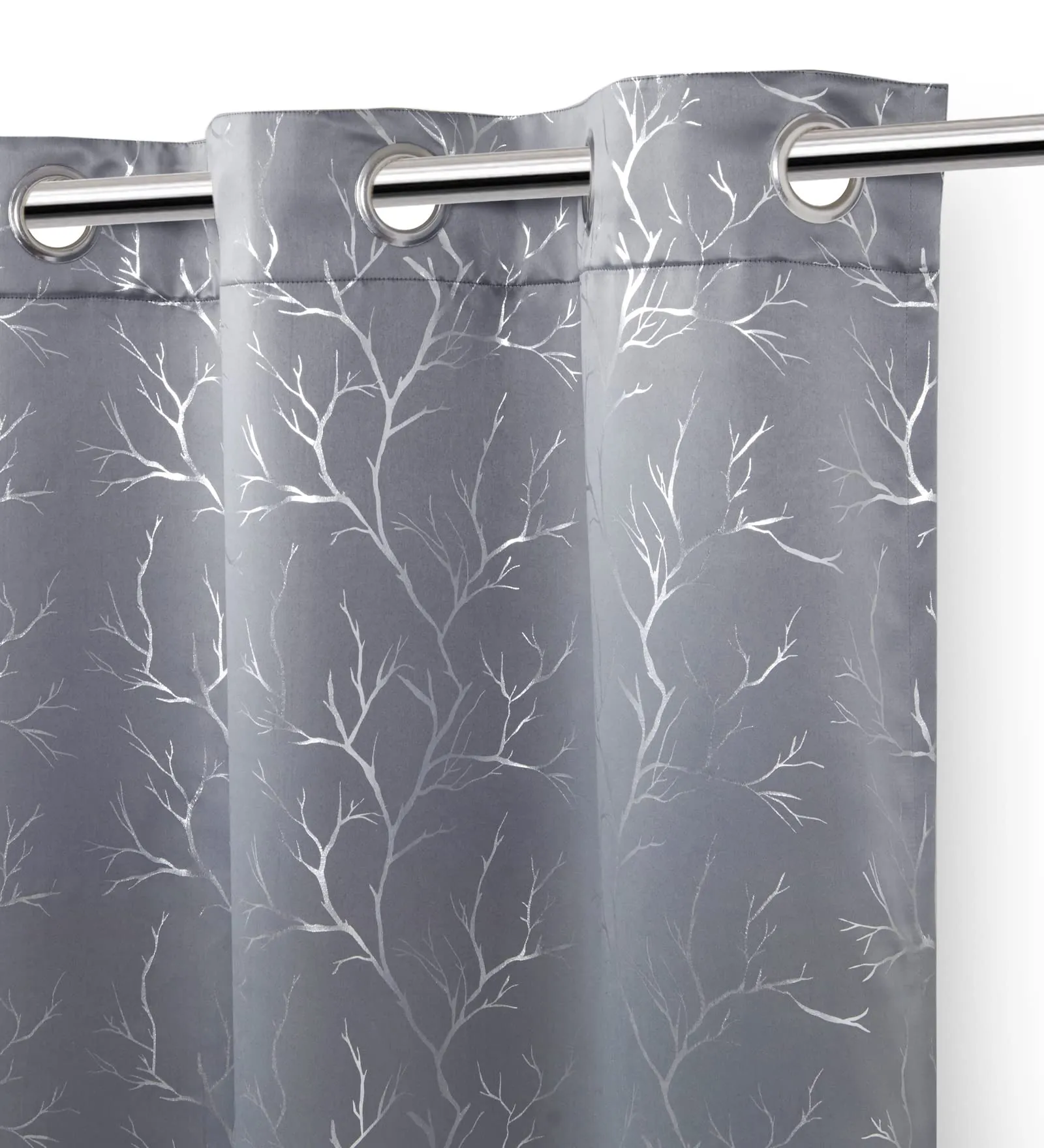 Encasa Homes Room Darkening Blackout Curtains 2 Panels Silver Foil Printed Plain Colours for Kids Bedroom, Living Room with Grommet, 85% Light Blocking, Sound & Heat Reducing, 6 ft -Twigs Grey