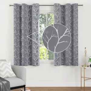Encasa Homes Room Darkening Blackout Curtains 2 Panels Silver Foil Printed Plain Colours for Kids Bedroom, Living Room with Grommet, 85% Light Blocking, Sound & Heat Reducing, 6 ft -Twigs Grey