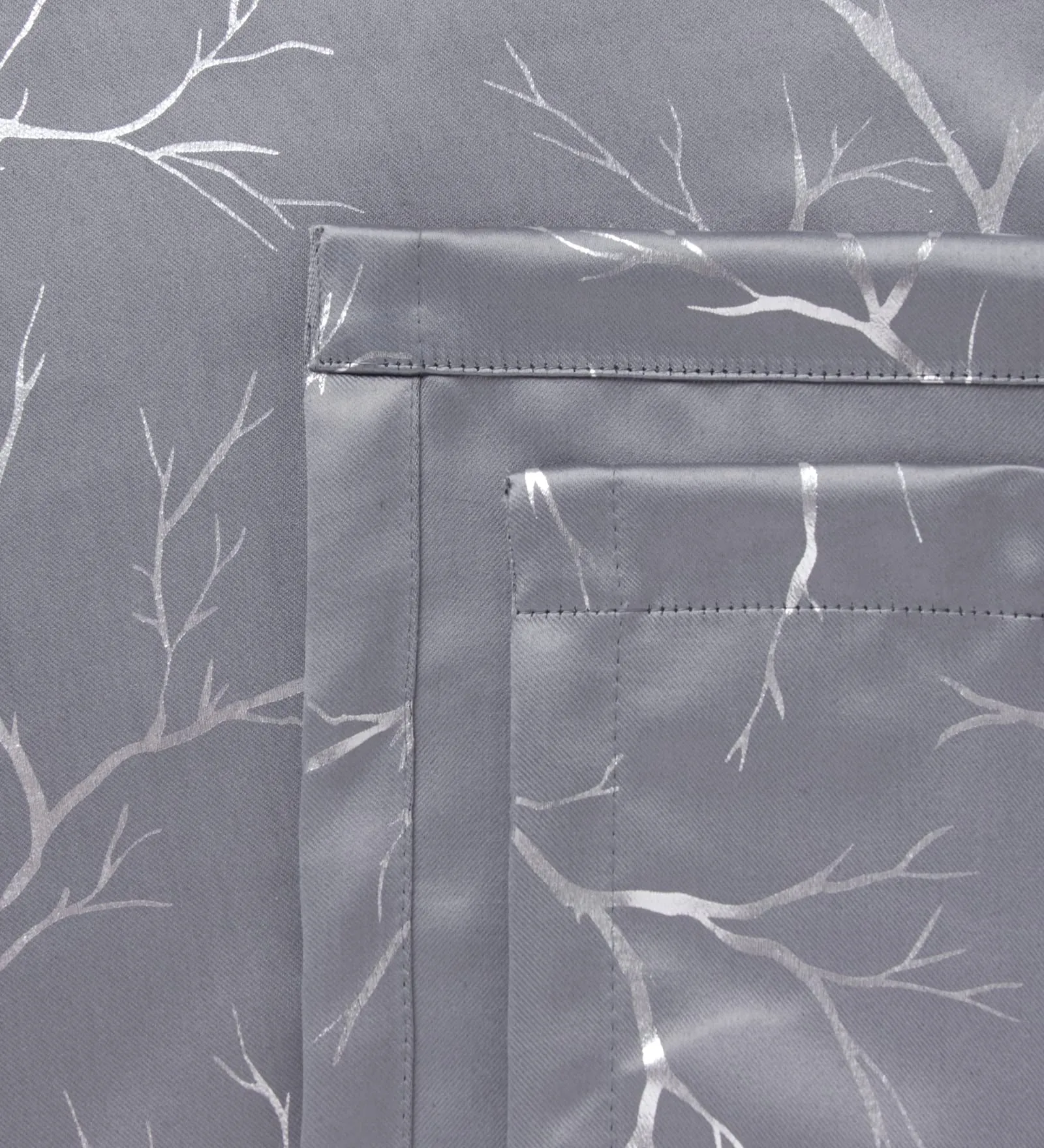 Encasa Homes Room Darkening Blackout Curtains 2 Panels Silver Foil Printed Plain Colours for Kids Bedroom, Living Room with Grommet, 85% Light Blocking, Sound & Heat Reducing, 6 ft -Twigs Grey