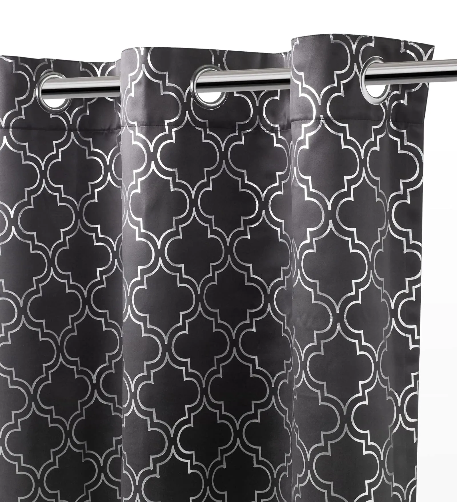Encasa Homes Room Darkening Blackout Polyester Curtains 2 Panels Silver Foil Printed Plain Colours with Grommet, 85% Light Blocking, Sound and Heat Reducing (7 ft , Trellis Grey)