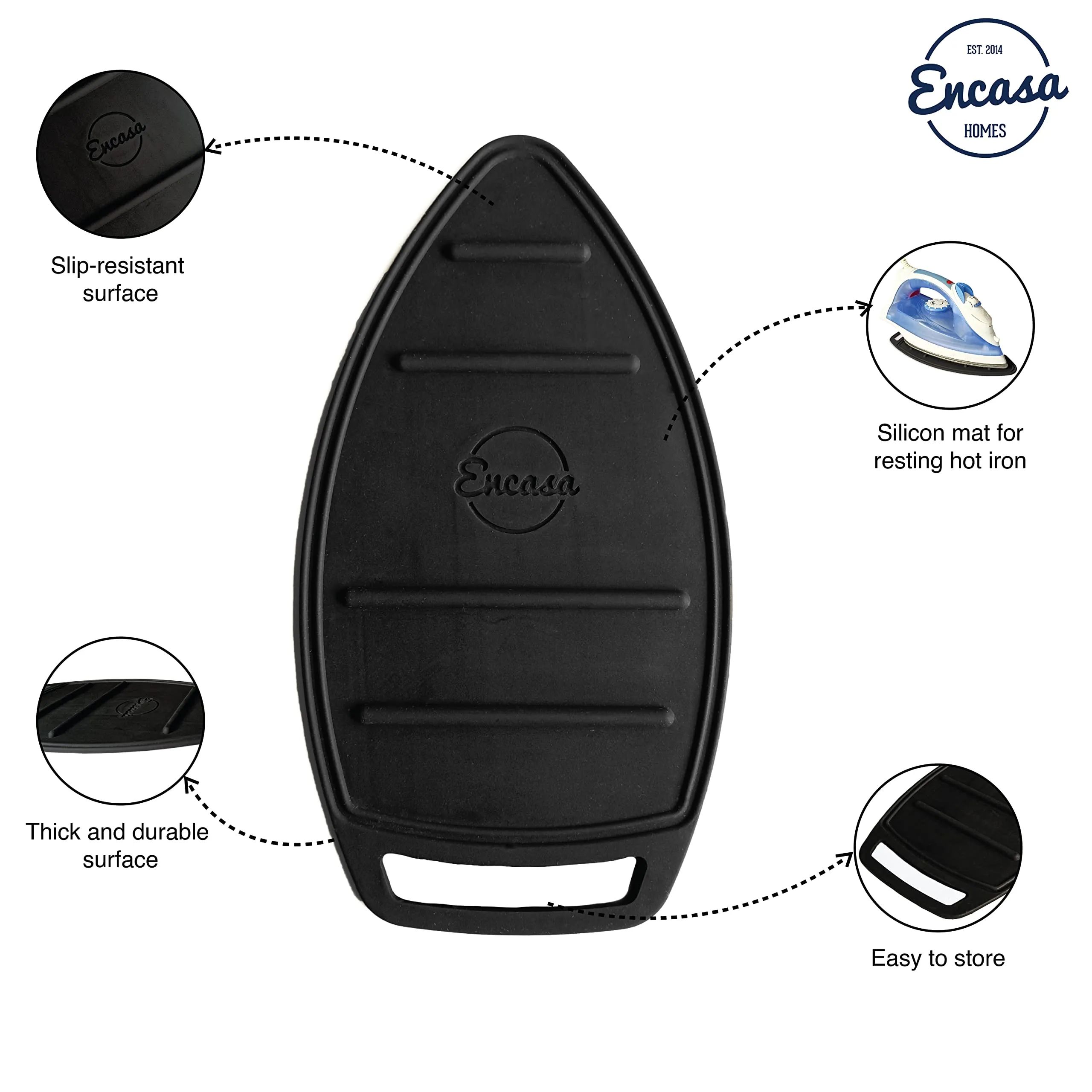 Encasa Homes Silicon Mat for Hot Iron Rest - Heat Resistant, Anti - Slip, Thicker Pad for protecting your Table during Ironing, Non-Burning, Machine Washable, Durable - Grey