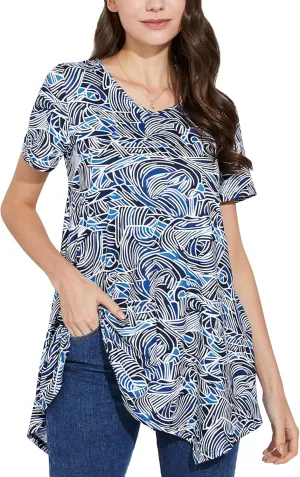 ENMAIN Womens Tunic Tops Short Sleeve Plus Size Summer Tunic Tops to Wear with Leggings Printed T-Shirt Floral Blouses