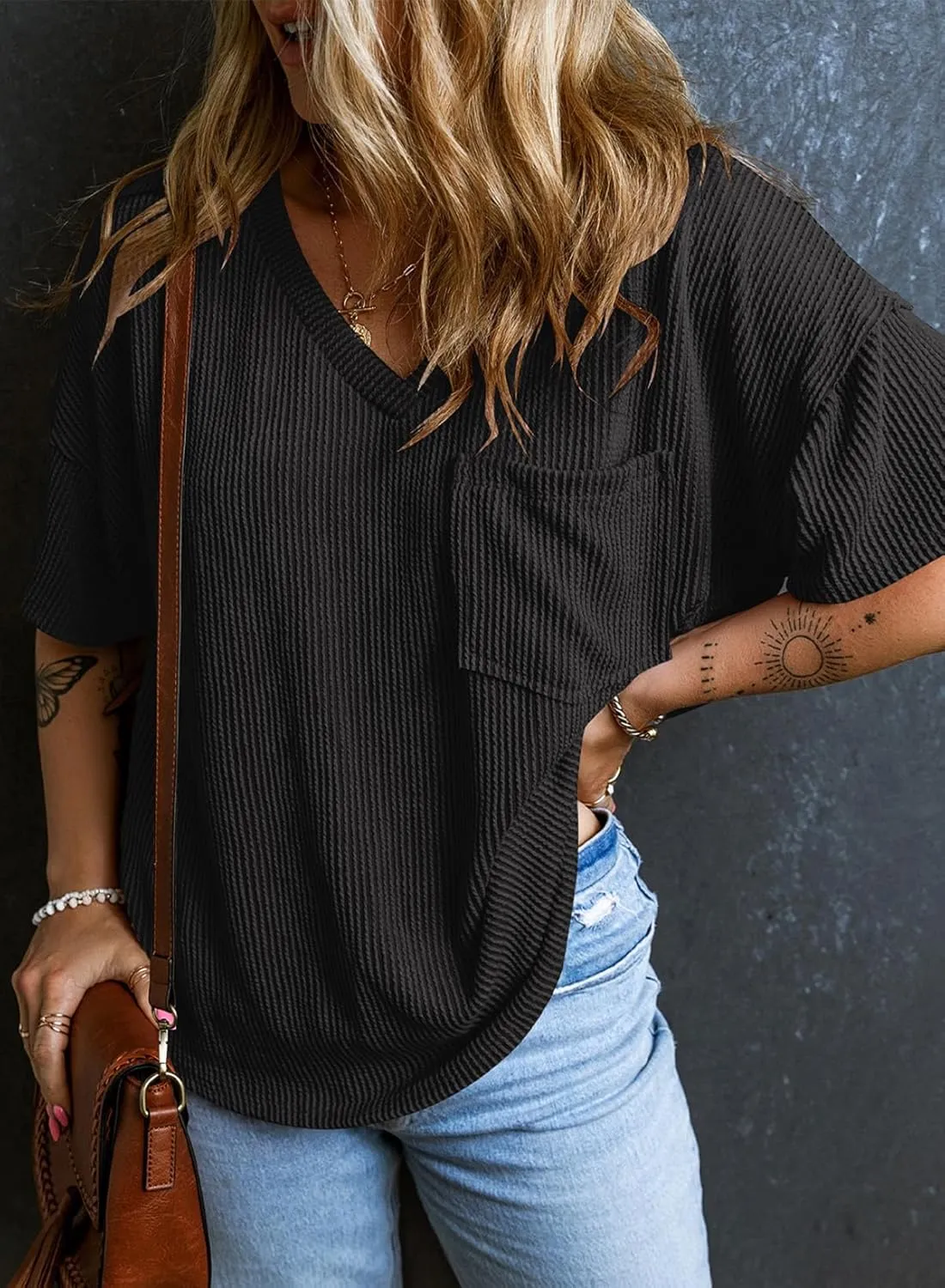 EVALESS Womens Summer Tops Oversized T Shirts Short Sleeve Blouses for Women Dressy Casual Work Outfits