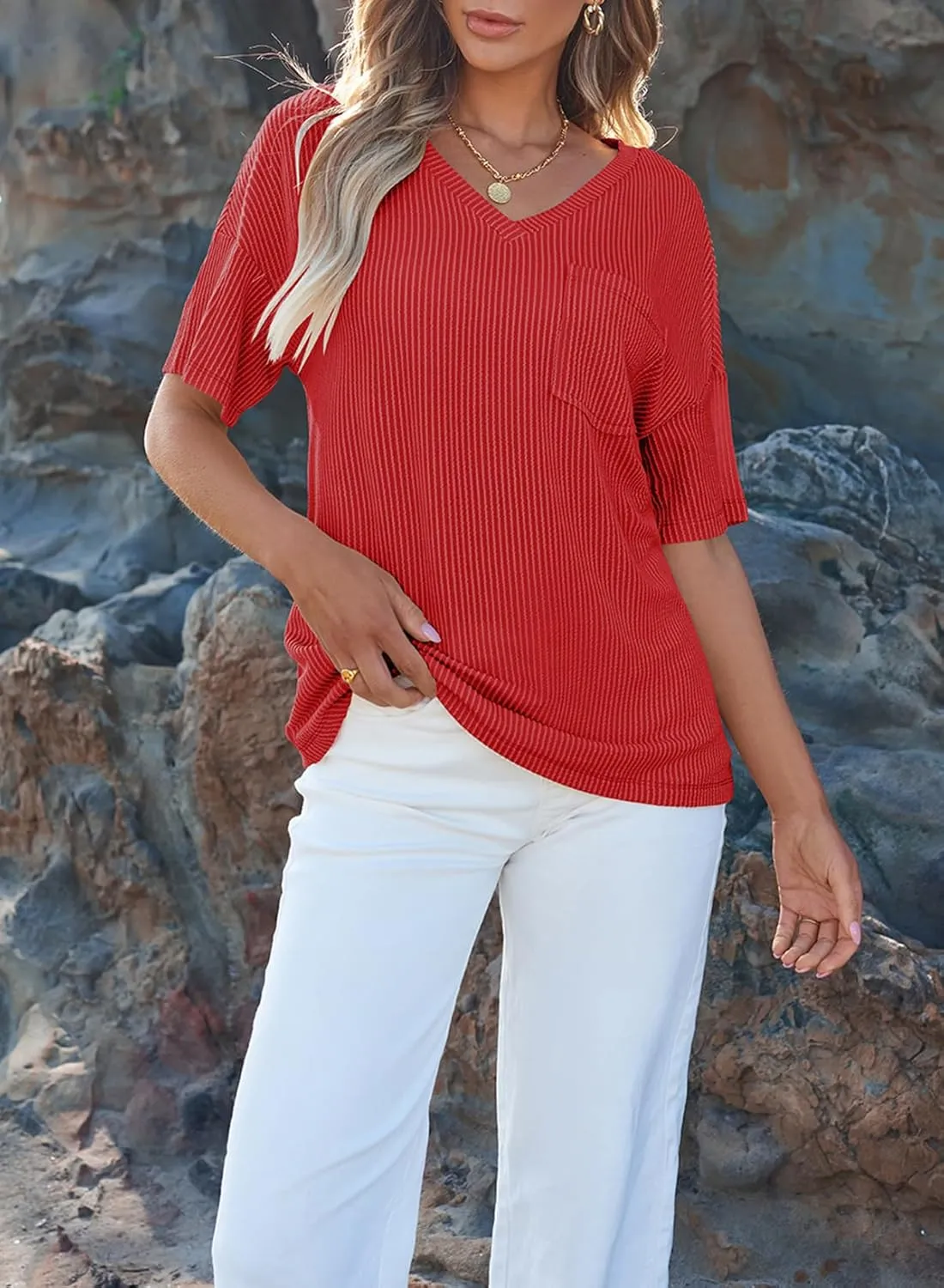 EVALESS Womens Summer Tops Oversized T Shirts Short Sleeve Blouses for Women Dressy Casual Work Outfits