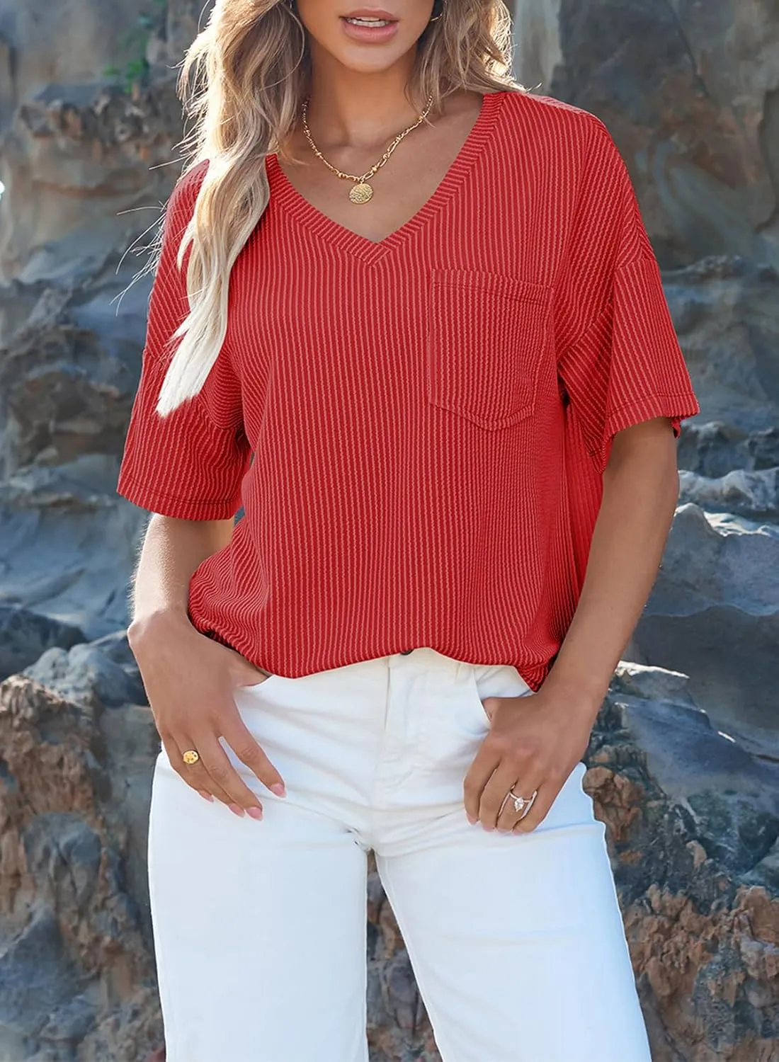 EVALESS Womens Summer Tops Oversized T Shirts Short Sleeve Blouses for Women Dressy Casual Work Outfits
