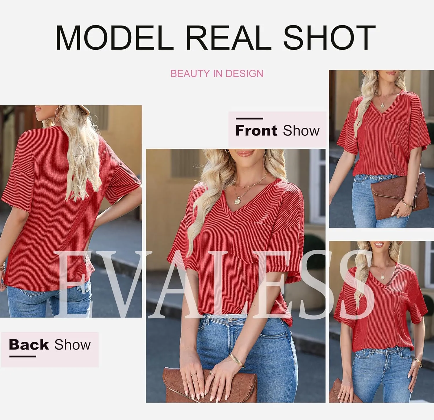 EVALESS Womens Summer Tops Oversized T Shirts Short Sleeve Blouses for Women Dressy Casual Work Outfits