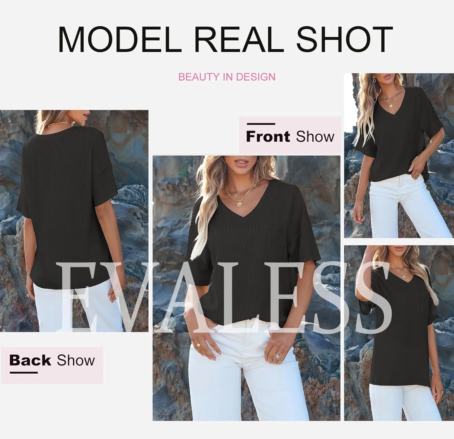 EVALESS Womens Summer Tops Oversized T Shirts Short Sleeve Blouses for Women Dressy Casual Work Outfits