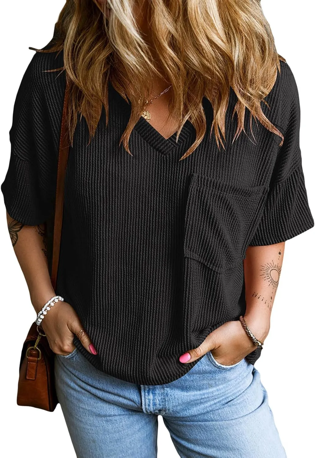 EVALESS Womens Summer Tops Oversized T Shirts Short Sleeve Blouses for Women Dressy Casual Work Outfits