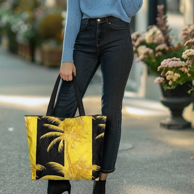 Fall Maple Leaves Women Tote Bag with Pocket, Peacock Feather Lightweight Paper Tote, Polka Dot Commute Work Bag