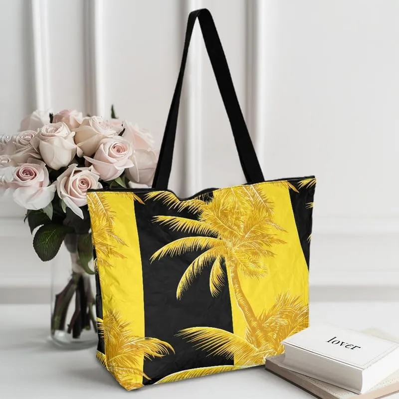 Fall Maple Leaves Women Tote Bag with Pocket, Peacock Feather Lightweight Paper Tote, Polka Dot Commute Work Bag