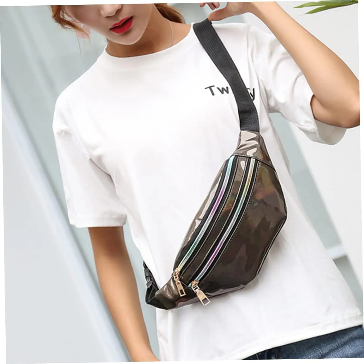 Fashion Waist Pack Shiny Crossbody Bag for Travel Hiking Portable Cellphone Wallet Id Storage Pouch