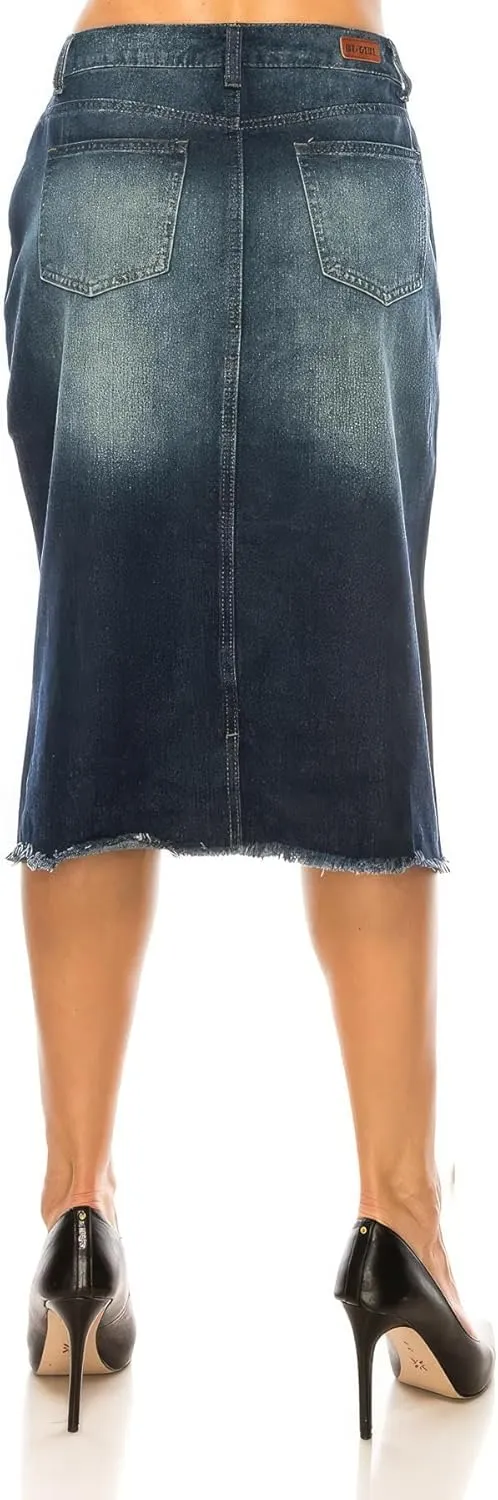 Fashion2Love Women's Juniors Calf - Length Non-Stretch Denim Pencil Skirt (79150)