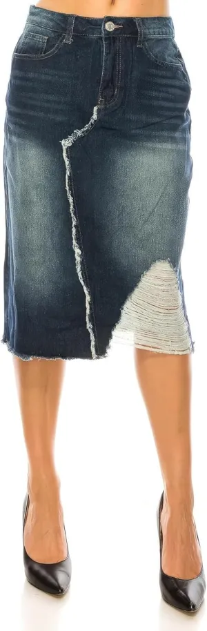 Fashion2Love Women's Juniors Calf - Length Non-Stretch Denim Pencil Skirt (79150)