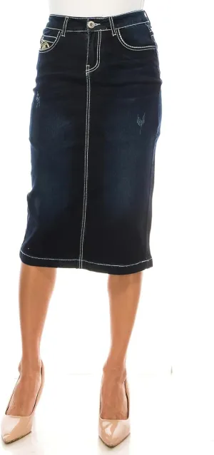 Fashion2Love Women's Juniors/Plus Size Calf - Length Stretch Denim Pencil Skirt (77856)