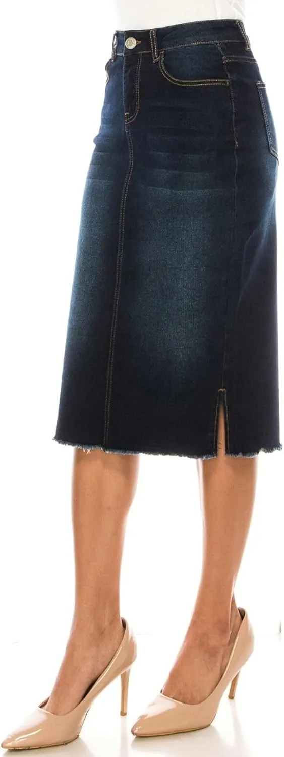 Fashion2Love Women's Juniors/Plus Size Calf - Length Stretch Denim Pencil Skirt (79051)