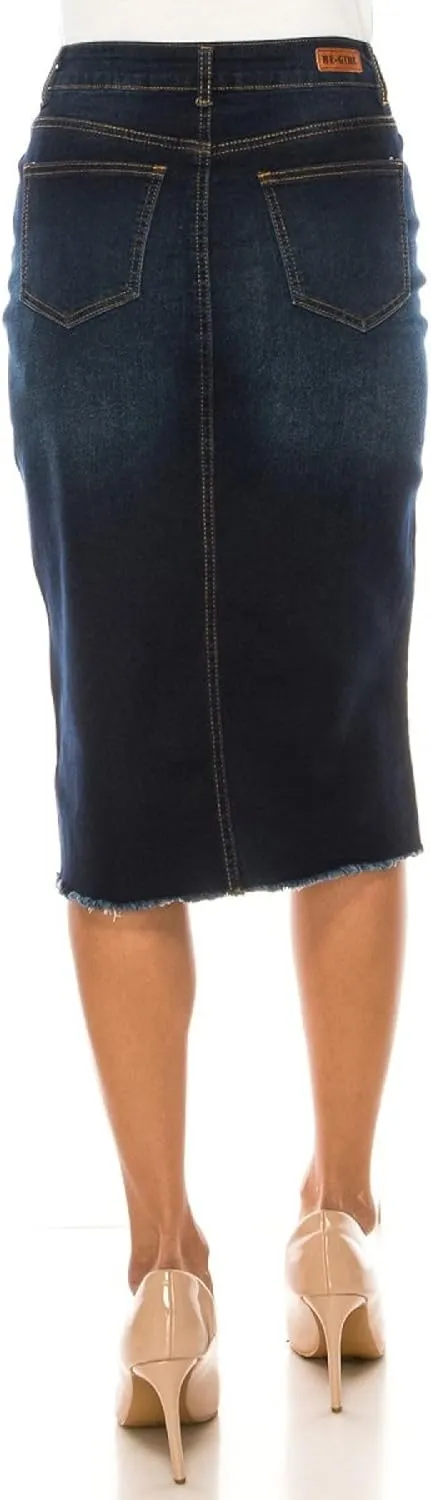 Fashion2Love Women's Juniors/Plus Size Calf - Length Stretch Denim Pencil Skirt (79051)