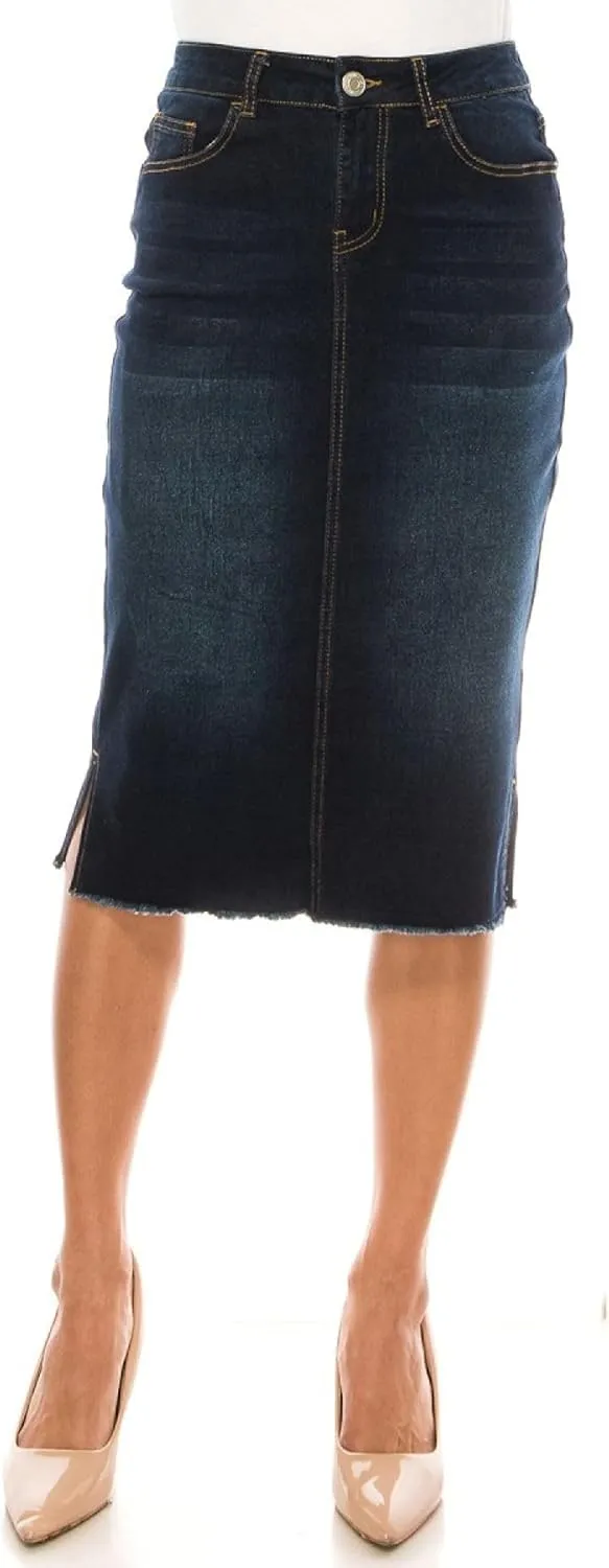 Fashion2Love Women's Juniors/Plus Size Calf - Length Stretch Denim Pencil Skirt (79051)