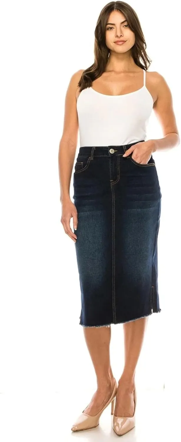 Fashion2Love Women's Juniors/Plus Size Calf - Length Stretch Denim Pencil Skirt (79051)