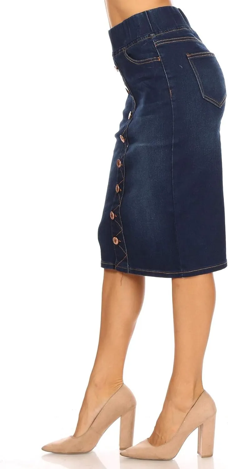 Fashion2Love Women's Juniors/Plus Size Elastic Waist Pull-On Stretch Denim Skirt