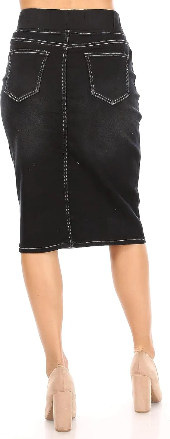 Fashion2Love Women's Juniors/Plus Size Elastic Waist Pull-On Stretch Denim Skirt