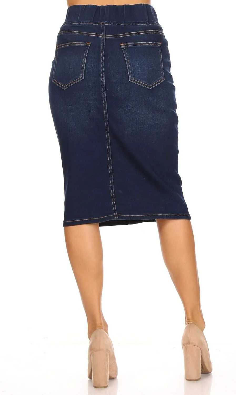 Fashion2Love Women's Juniors/Plus Size Elastic Waist Pull-On Stretch Denim Skirt