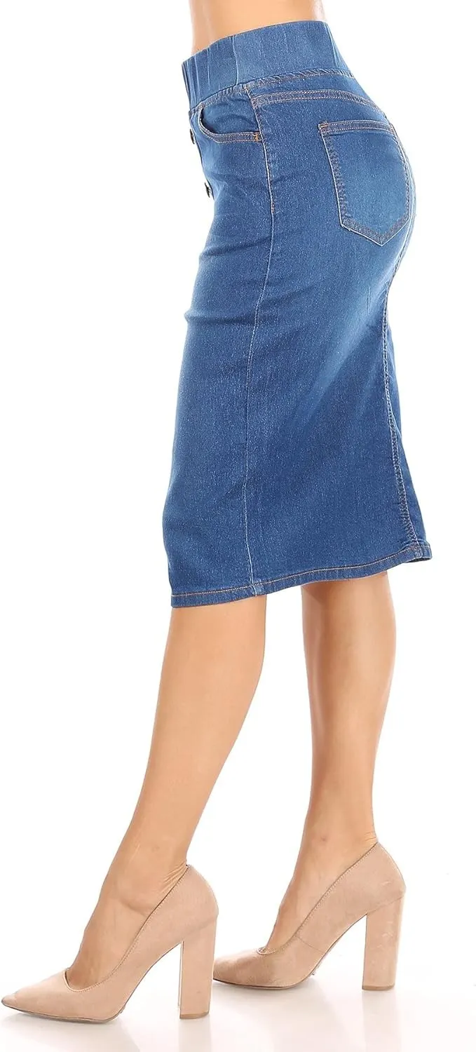 Fashion2Love Women's Juniors/Plus Size Elastic Waist Pull-On Stretch Denim Skirt
